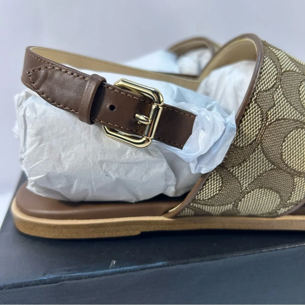 Coach Harley Sandals in Signature Brown Jacquard Women 10 gold adjustable buckle - Picture 6 of 9